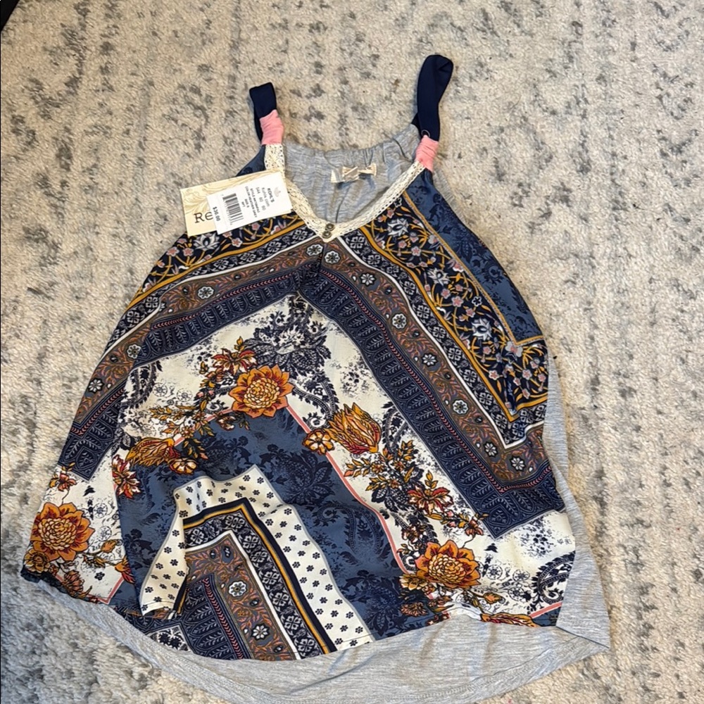 Kohl's Blue and Brown Asymmetrical Sleeveless Tank Top